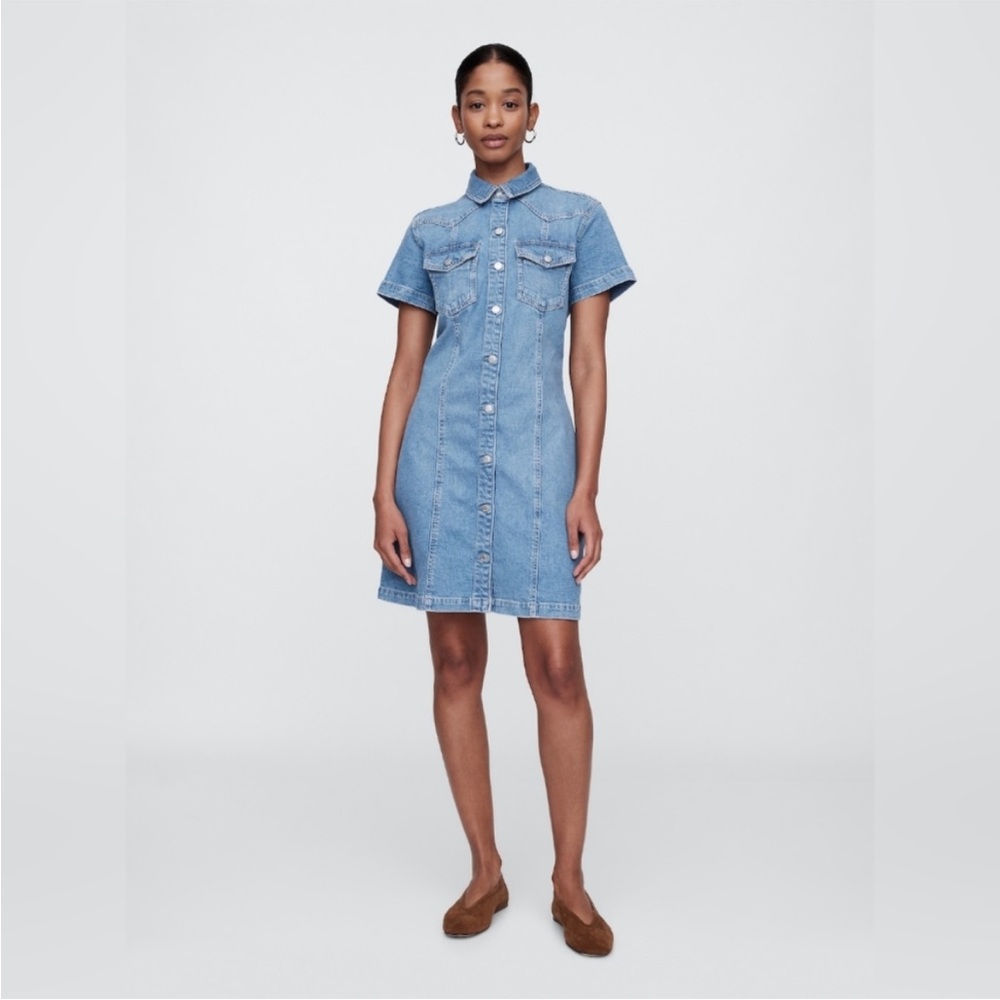 GAP Women’s Light Blue Western Denim Shirt Dress
